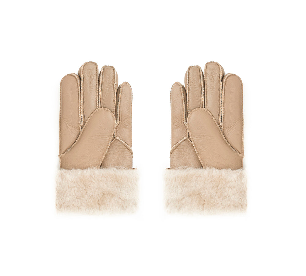 Leather Fluffy Sheepskin Wool Stitching Gloves