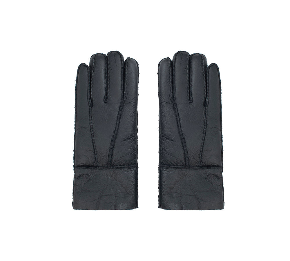 Leather Fluffy Sheepskin Wool Stitching Gloves