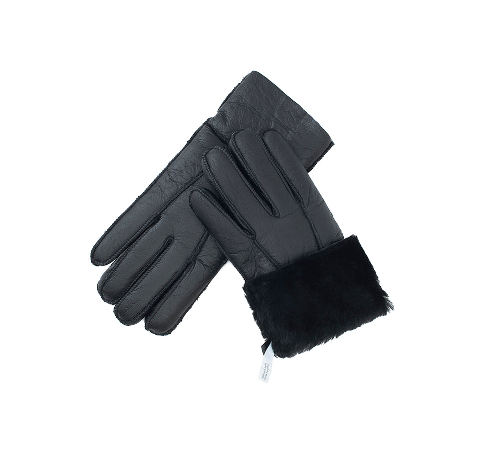 Leather Fluffy Sheepskin Wool Stitching Gloves