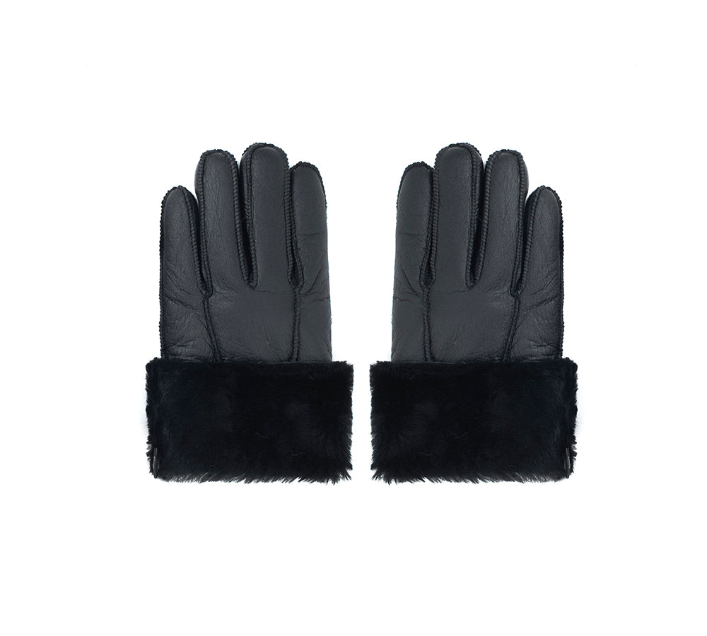Leather Fluffy Sheepskin Wool Stitching Gloves