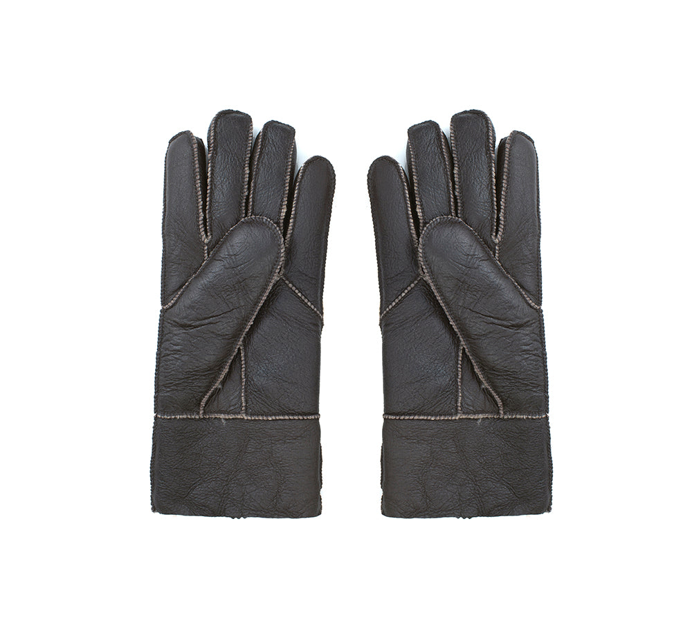Leather Fluffy Sheepskin Wool Stitching Gloves
