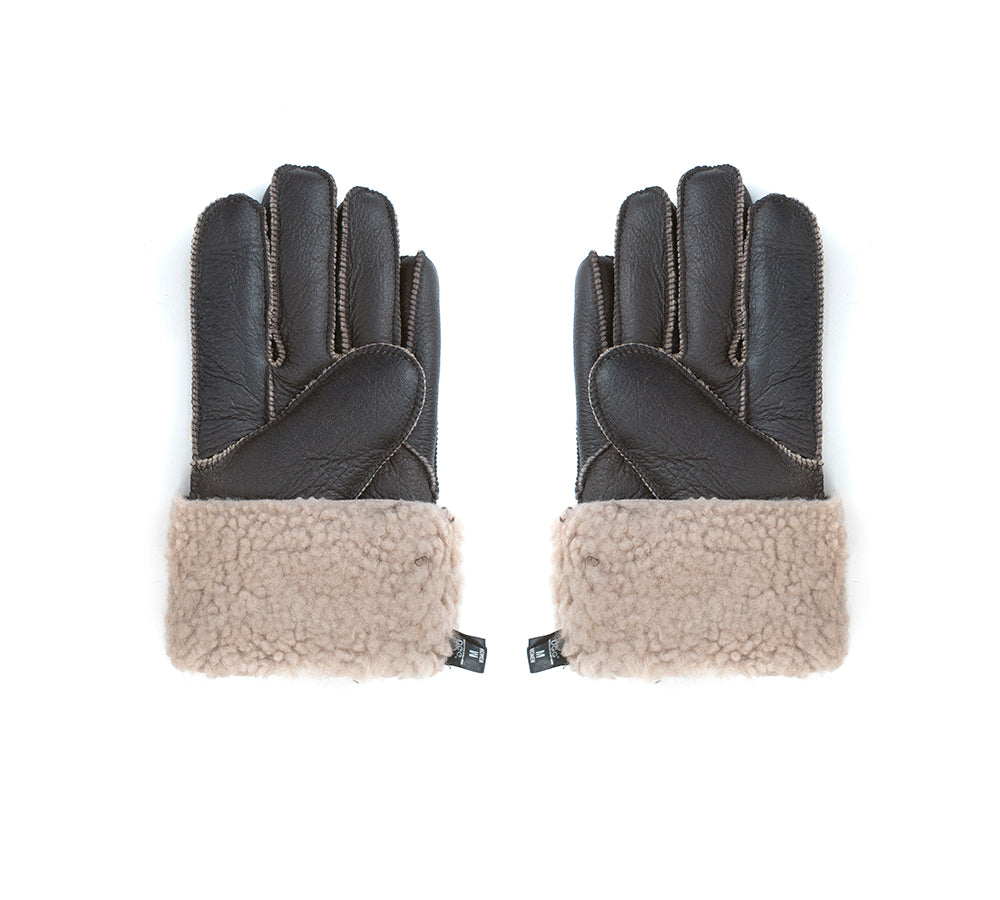 Leather Fluffy Sheepskin Wool Stitching Gloves