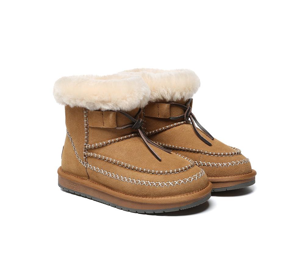 UGG Boots Women Sheepskin Wool Ankle Woven Mini Stormy - Huakoa