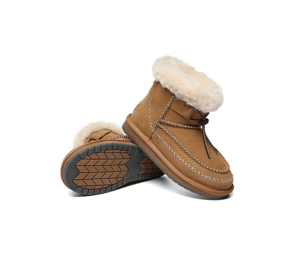 UGG Boots Women Sheepskin Wool Ankle Woven Mini Stormy - Huakoa